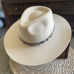 NWOT WYETH Women's Wool Leather-Trimmed 3 1/2"Brim Rancher Cream Adjustable BOHO